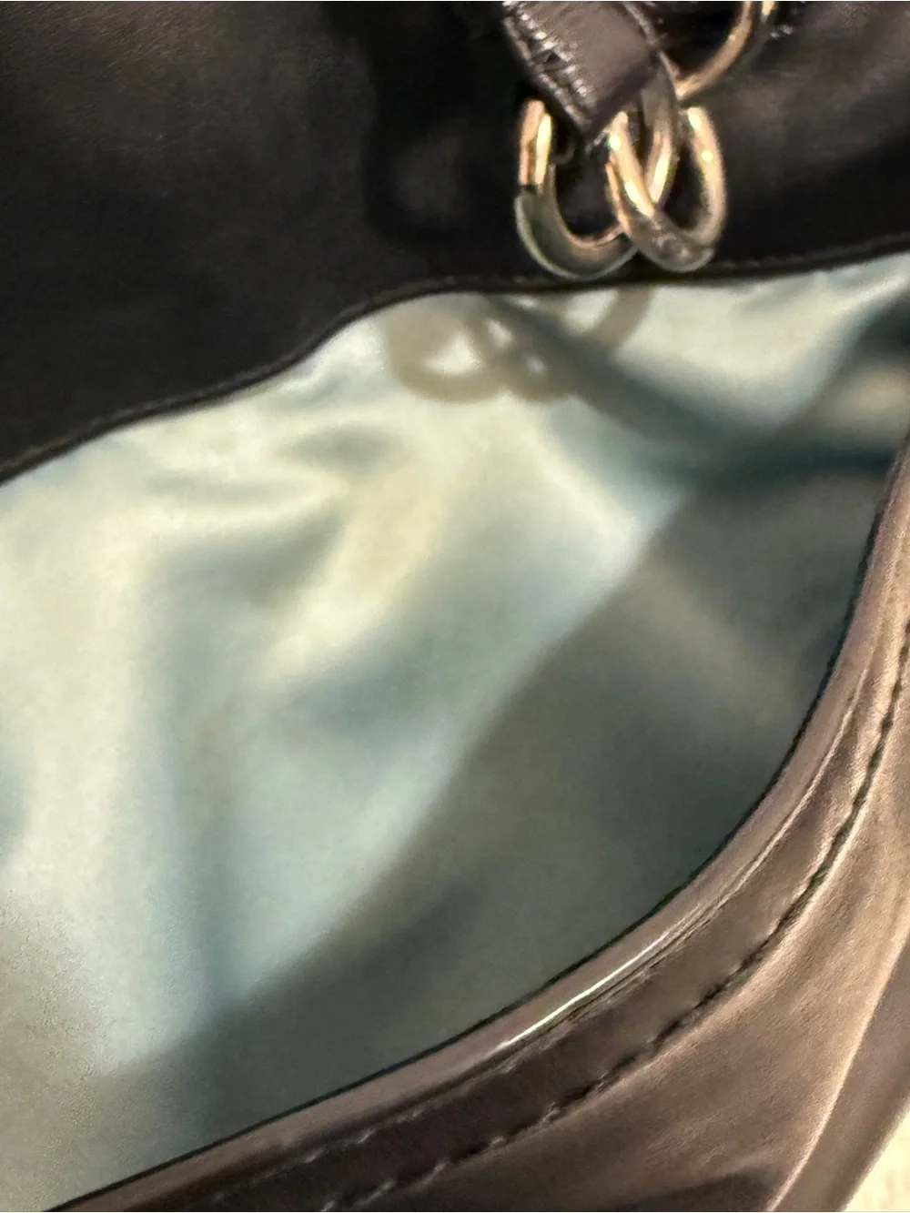 Coach Black Leather Tote with Chain-Detail Straps